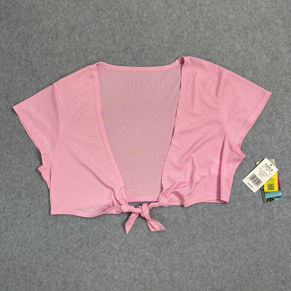 NWT Women's Size S Breaking Waves Pink Swimsuit Cover Up Top Tie Up Knot